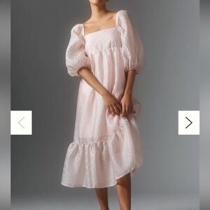Anthropologie XXS Pink Puff Sleeve Textured Midi Dress
